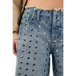 Bermuda larga con taches azul para mujer