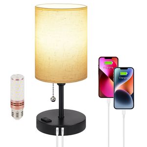 Lampara Mesita De Noche Enchufe Y Puertos De Carga Luz Calida