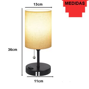 Lampara Mesita De Noche Enchufe Y Puertos De Carga Luz Calida