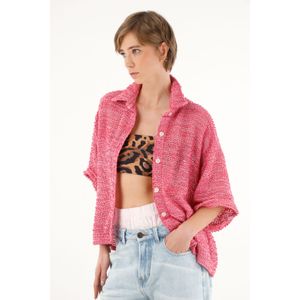 Camisa rosada en tela tipo tweed para mujer