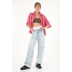 Camisa rosada en tela tipo tweed para mujer