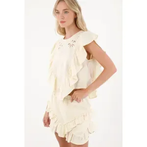 Camisa manga sisa con boleros crudo para mujer