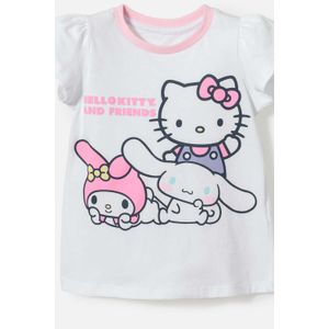 Pijama de Hello Kitty blanca y rosada de camiseta manga corta para niña 2T a 5T