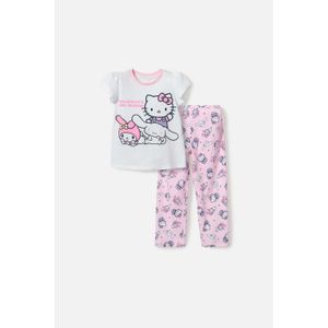 Pijama de Hello Kitty blanca y rosada de camiseta manga corta para niña 2T a 5T