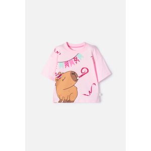 Camiseta de Capybara rosa pastel manga corta para niña