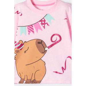 Camiseta de Capybara rosa pastel manga corta para niña