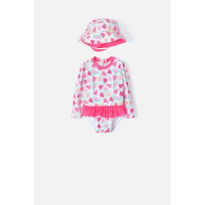 Vestido de baño LittleMic con gorro azul y fucsia para bebé niña