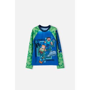 Camiseta de baño Minecraft manga larga verde y azul para niño