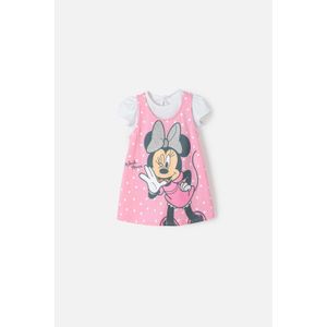 Vestido Minnie manga corta blanco y rosado para bebé niña