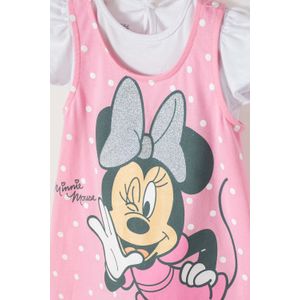 Vestido Minnie manga corta blanco y rosado para bebé niña
