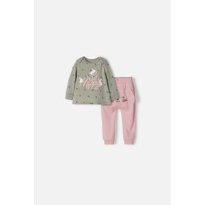 Pijama de LittleMic con pantalón largo verde y palo rosa para bebé niña