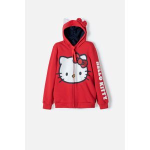 Buzo de Hello Kitty rojo y azul con capucha/abierto para niña