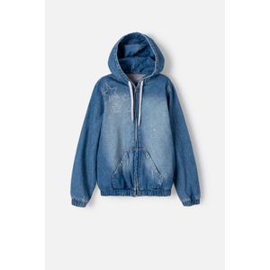 Chaqueta Mic en denim azul medio con apliques de estrellas para niña