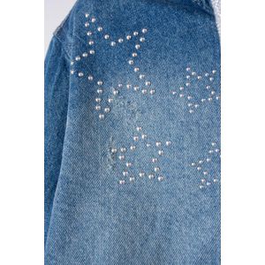 Chaqueta Mic en denim azul medio con apliques de estrellas para niña