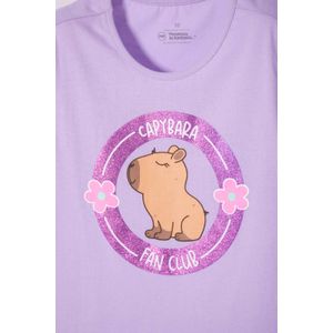 Camiseta de Capybara manga corta violeta para niña