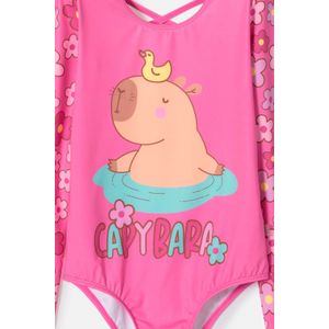 Vestido de baño de Mic manga larga rosado para niña
