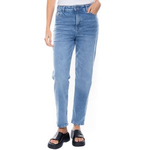 High Waist Straight Fit Jeans Tono Medio