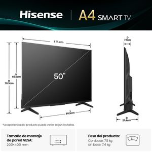 Televisor Hisense 50 Pulgadas FullHD A4NV VIDAA U9Negro