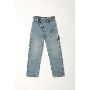 Jean Recto con pretina asimétrica azul para niña