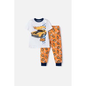 Pijama Hot Wheels con pantalón largo blanco y naranja para niño 2T a 6T