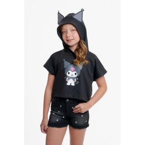 Camiseta de Kuromi con capucha negro para niña.
