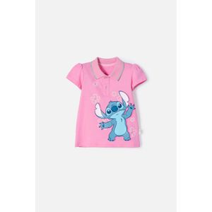 Polo de Stitch rosada con estampado para niña 2T a 5T