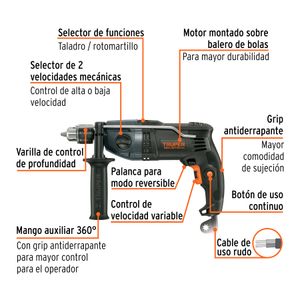 Taladro Rotomartillo Percutor 1/2 Industrial 900W Truper