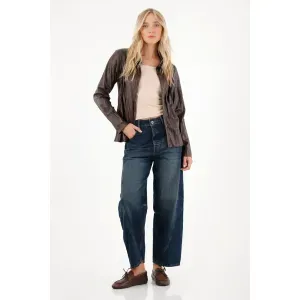 Camisa manga larga en tela sintética café para mujer