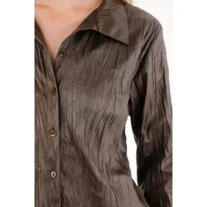 Camisa manga larga en tela sintética verde para mujer