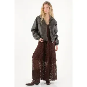 Vestido largo tejido con boleros café para mujer