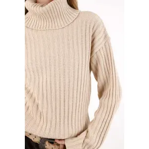 Buzo cuello tortuga crudo para mujer