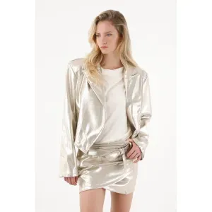 Falda corta de imitación cuero brillante crudo para mujer