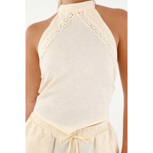 Camisa con encaje y escote crudo para mujer