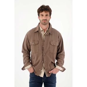 Camisa clásica en tela plana café para hombre