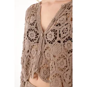 Camisa manga larga tejida café para mujer