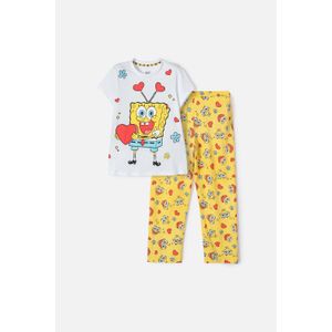 Pijama de Bob Esponja pntalón largo amarillo y blanco para niña