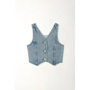 Chaleco en denim con detalles brillantes azul para niña