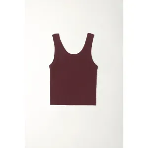 Camiseta en rib manga sisa roja para mujer