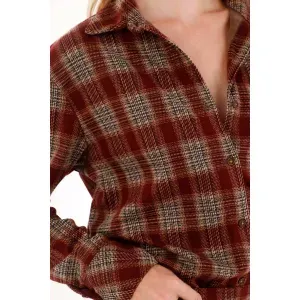 Camisa de cuadros manga larga roja para mujer