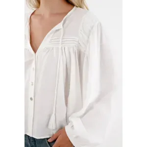 Camisa con borlas en tiras crudo para mujer