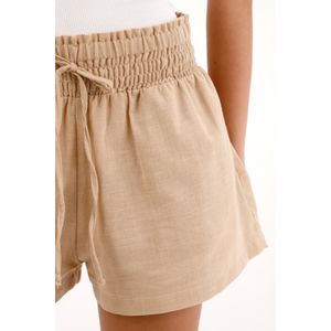 Short con pretina elástica y bolsillos crudo para mujer