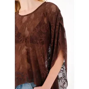 Capa larga tipo encaje café para mujer