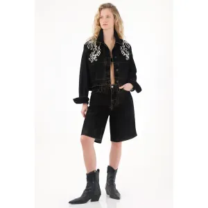 Bermuda en velvet negro para mujer