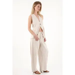 Chaleco largo con escote en frente crudo para mujer