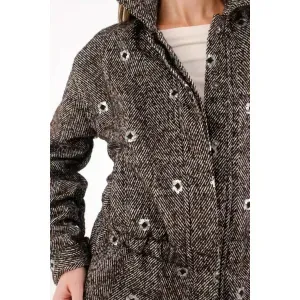 Chaqueta con efecto brillante y lentejuelas café para mujer