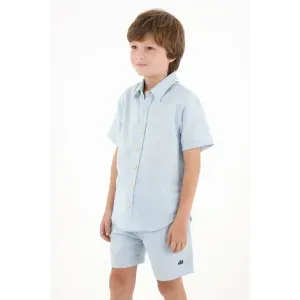 Camisa manga corta de botones azul para niño