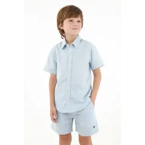 Camisa manga corta de botones azul para niño