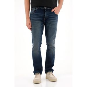 Jean Nudy con detalle de raqueta bordada azul para hombre