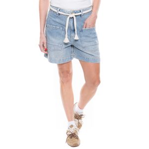 Bermuda En Denim Con Cordon Trenzado En Pretina