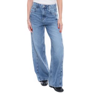 High Waist Wide Leg Jeans Tono Medio